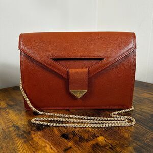 Yves Saint Laurent YSL Logo Vintage Brown Leather Clutch Bag